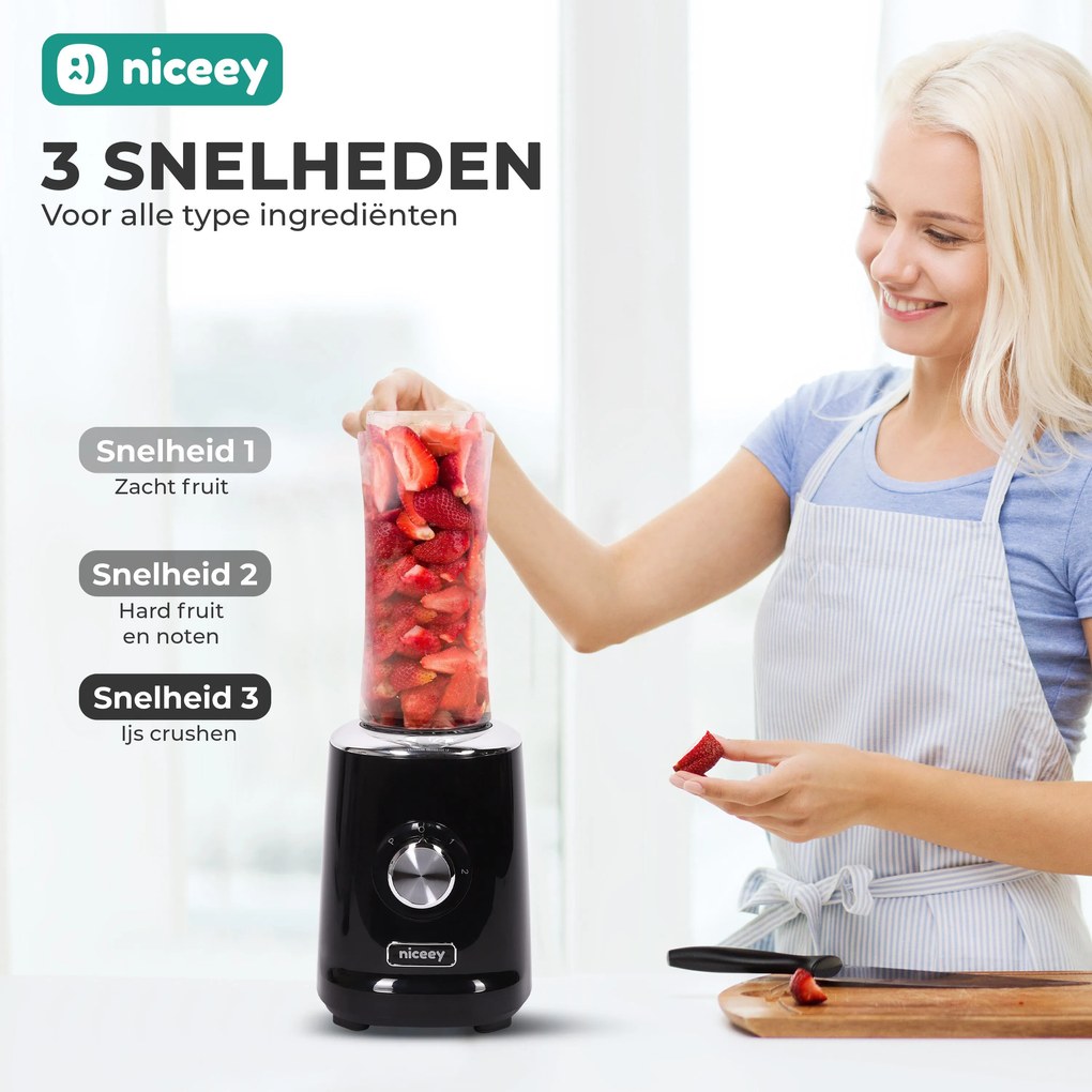 Niceey Mini Blender - Smoothie Maker - 500W - Zwart