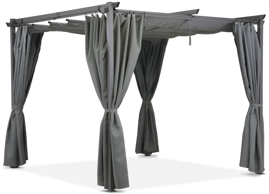 Antraciet terraspergola met gordijnen La Palma 3x3 Garden Point