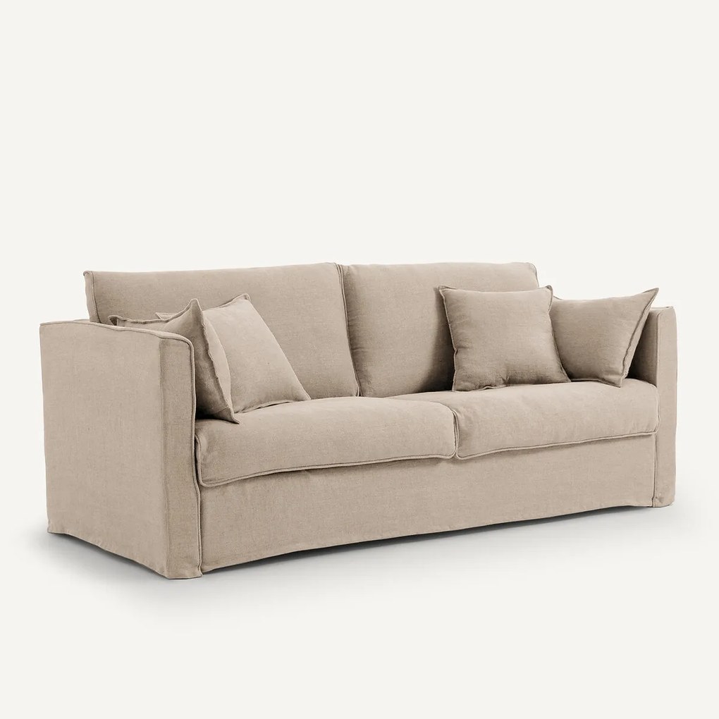 Slaapbank, 3 of 4 zits, in dik stonewashed linnen, Camille