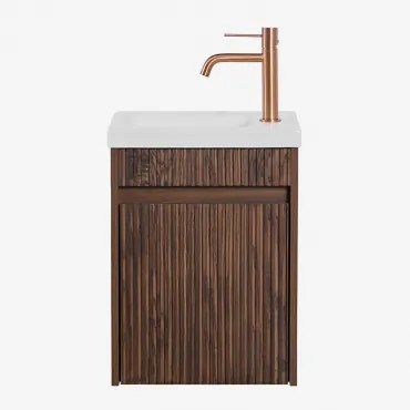 Narek Zwevend Houten Badkamermeubelset Met Geïntegreerde Wastafel Spiegelloze & Donker Hout & Roségoud Geborsteld ↑20 Cm Met Afvoerkraan Zonder Overlo