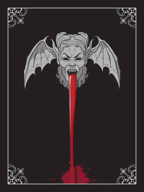 Ilustratie Vampire head with wings stone element,, Dariia Karpova