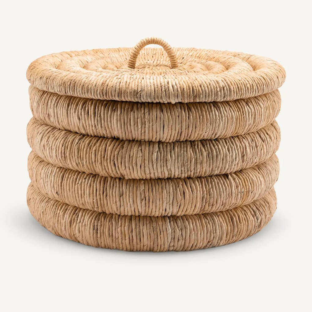 Gevlochten ronde mand met deksel, Marilo