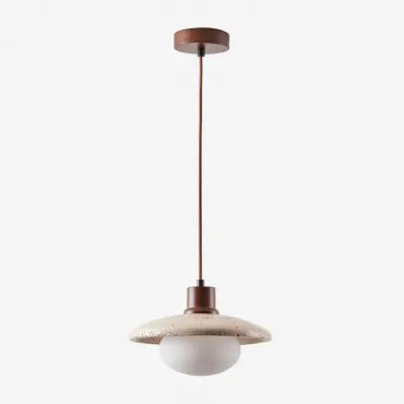 Davise Hanglamp Van Travertijn En Hout Met Glazen Bol Travertijn - Sklum