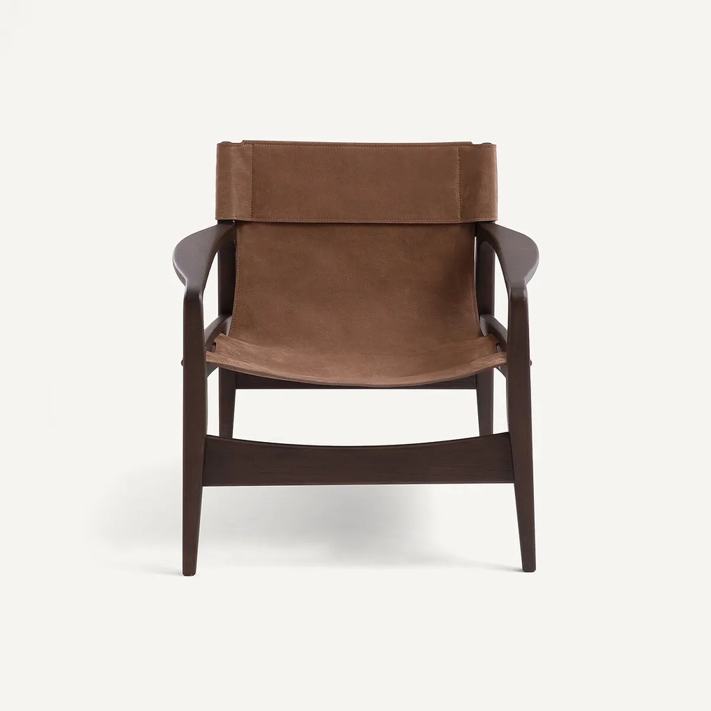 Fauteuil van massief gebeitst eiken en leer, Alberto