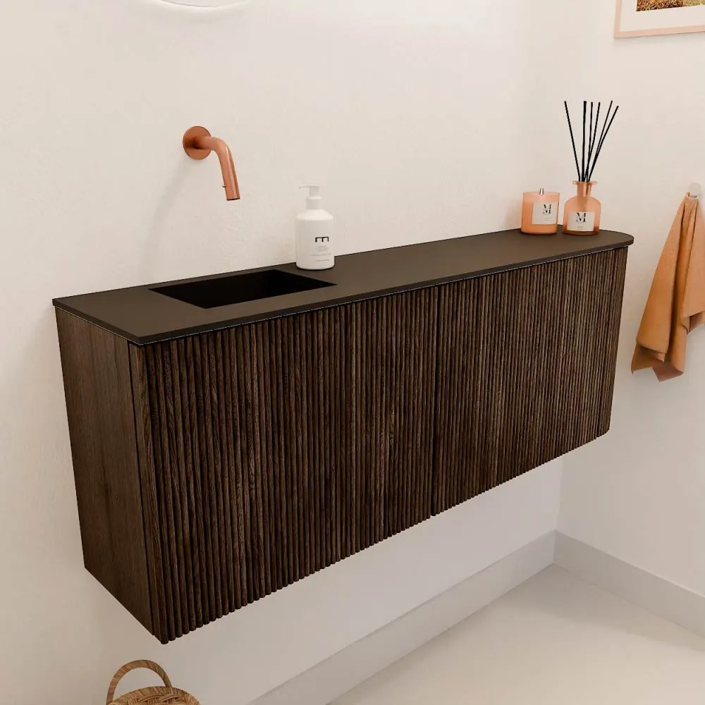 Mondiaz Joya 110cm toiletmeubel ronding rechts walnut met wastafel faye links zonder kraangat urban