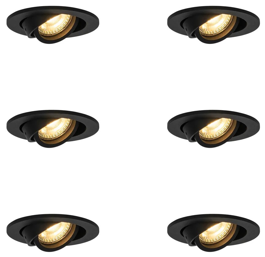 Set van 6 Moderne inbouwspot zwart kantelbaar - Club