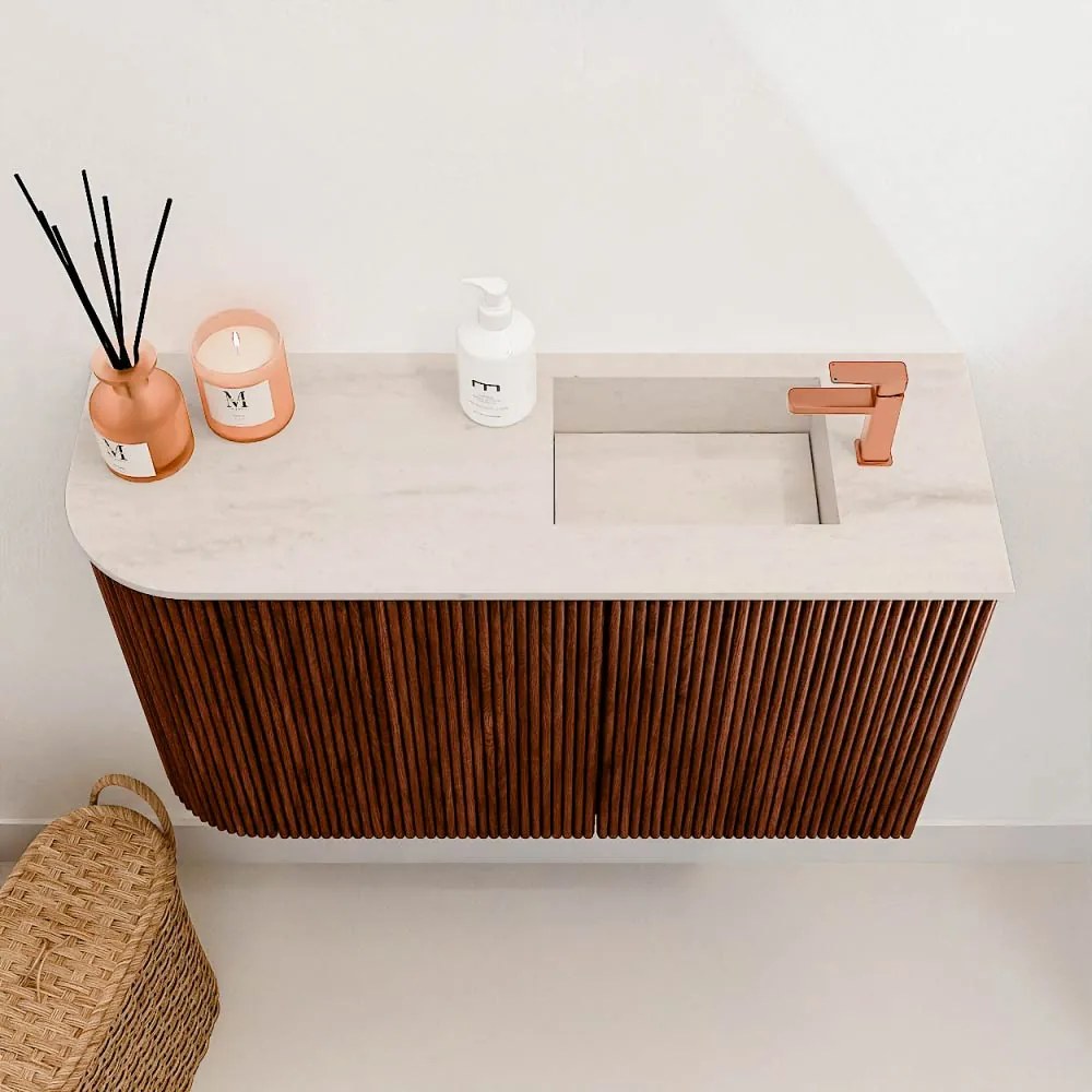 Mondiaz Joya DLux 70cm toiletmeubel ronding links ruby met wastafel faye rechts 1 kraangat meli