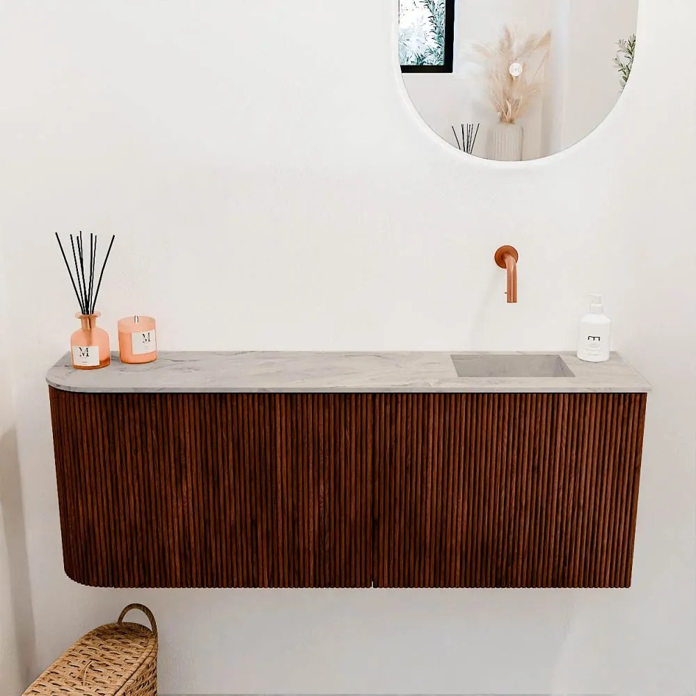 Mondiaz Joya DLux 110cm toiletmeubel ronding links ruby met wastafel faye rechts zonder kraangat glace
