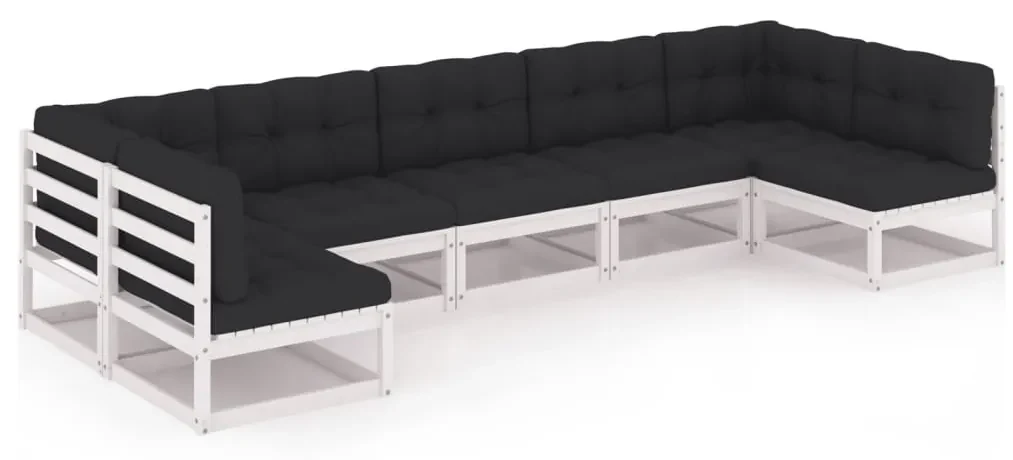 vidaXL 7-delige Loungeset met kussens massief grenenhout wit