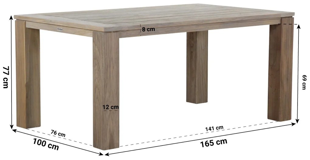 Dining Tuintafel rechthoekig 165 x 100 cm Teak Old teak greywash Brighton