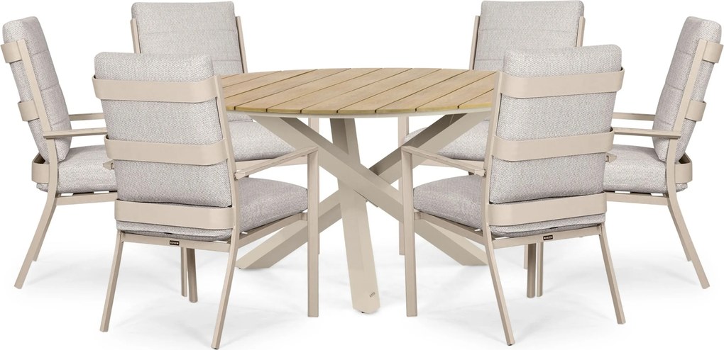 Tuinset Ronde Tuintafel 6 personen 150 cm Aluminium Zand/Beige Lifestyle Garden Furniture Lecce/Ancona
