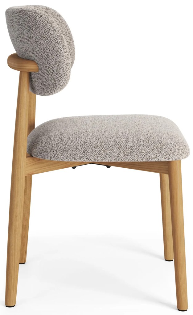 AVLO Beige Latte (stof Monza 60)/gelakt eiken frame – HOUTEN BOUCLÉSTOEL VOOR WOONKAMER, EETKAMER, KEUKEN RETRO