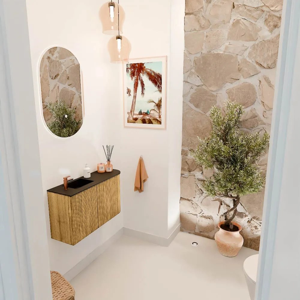 Mondiaz Joya 70cm toiletmeubel ronding rechts oak met wastafel faye links 1 kraangat urban