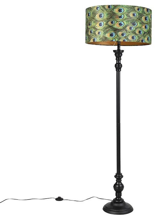Vloerlamp zwart met velours kap pauw goud 50 cm - Classico