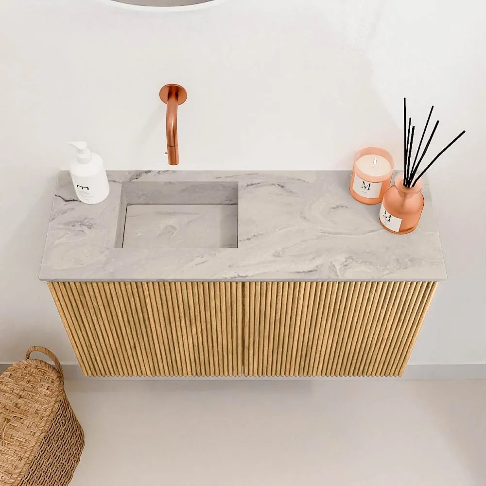 Mondiaz Joya DLux 70cm toiletmeubel oak met wastafel faye links zonder kraangat glace