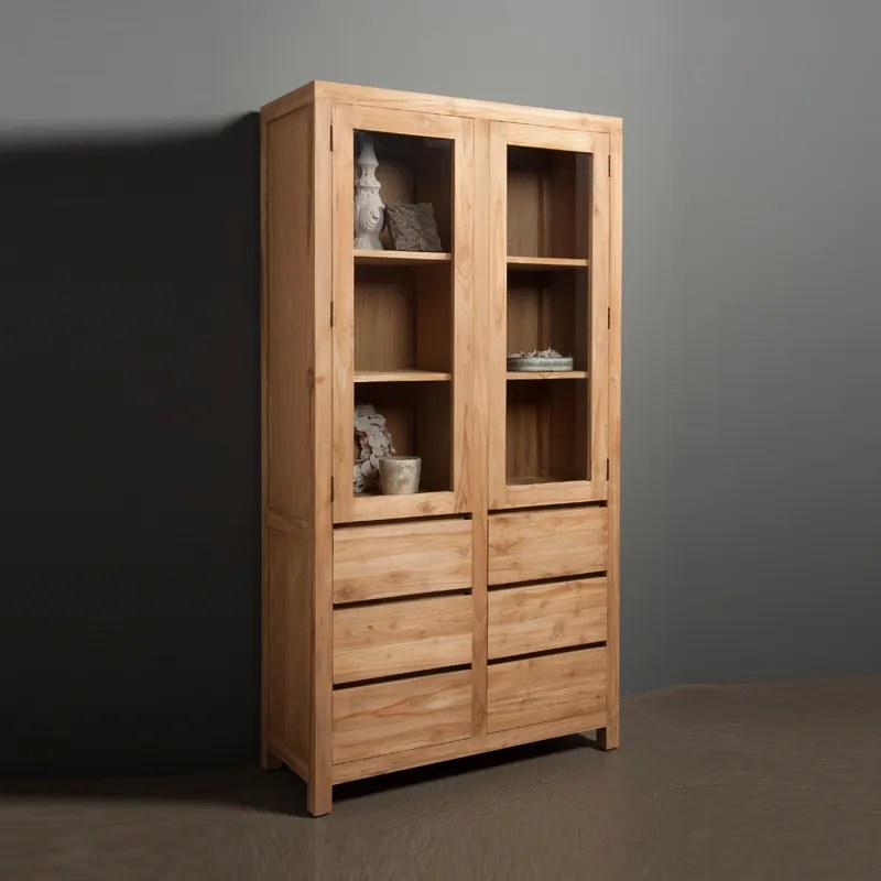 Vitrinekast Teak 2 Deurs - 100x40x190cm.