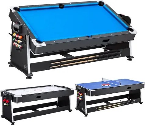 VEVOR 3-in-1 speeltafelcombinatie: airhockeytafel, biljarttafel en tafeltennistafel voor gezellige avonden met het gezin, feestjes en entertainment. Snel te wisselen dankzij het flip-design, luchtcirculatiesysteem en complete accessoireset.