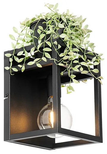 Industriële wandlamp zwart met rek - Cage Rack