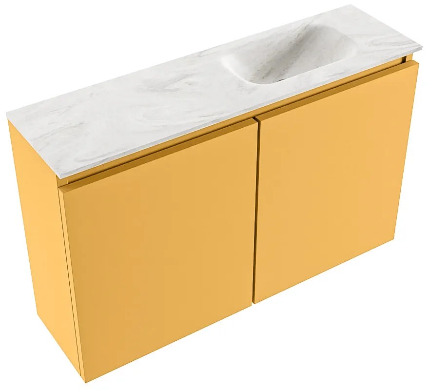 Mondiaz Ture DLux toiletmeubel 80cm ocher met wastafel ostra rechts met kraangat