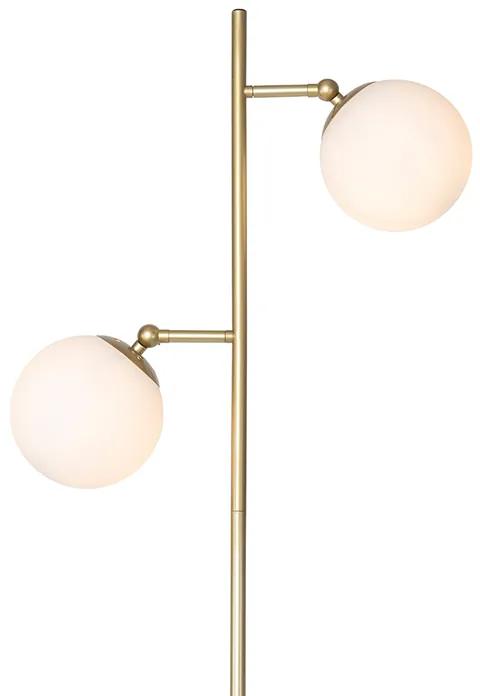Art Deco vloerlamp goud met mat glas 2-lichts - Pallon Art Deco E14 Binnenverlichting Lamp