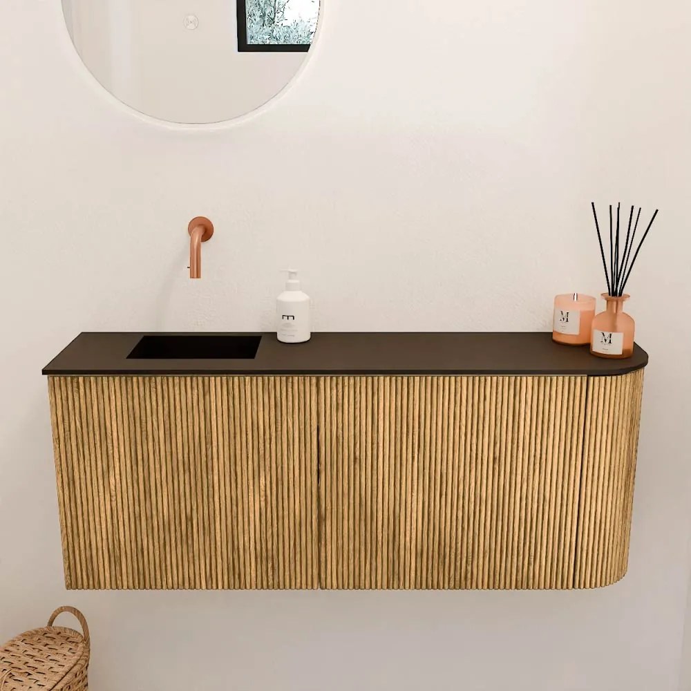 Mondiaz Joya 100cm toiletmeubel ronding rechts oak met wastafel faye links zonder kraangat urban