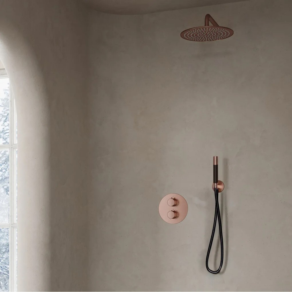 Saniclear Copper Pro inbouw regendouche 20cm rond met wandarm geborsteld koper