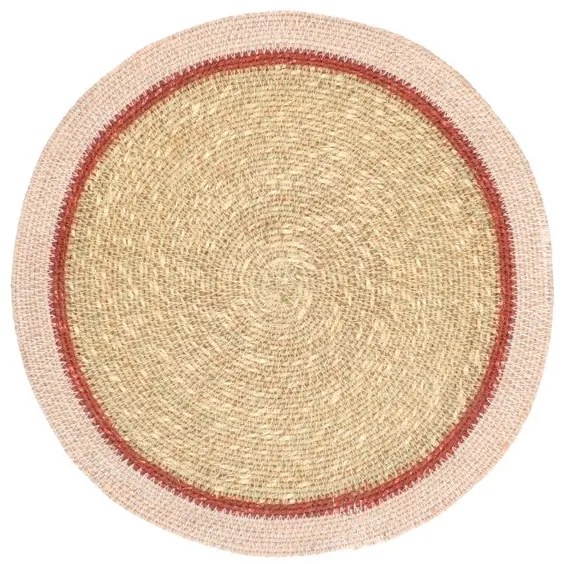 Placemat naturel, zeegras, roze rand,Ø38 cm