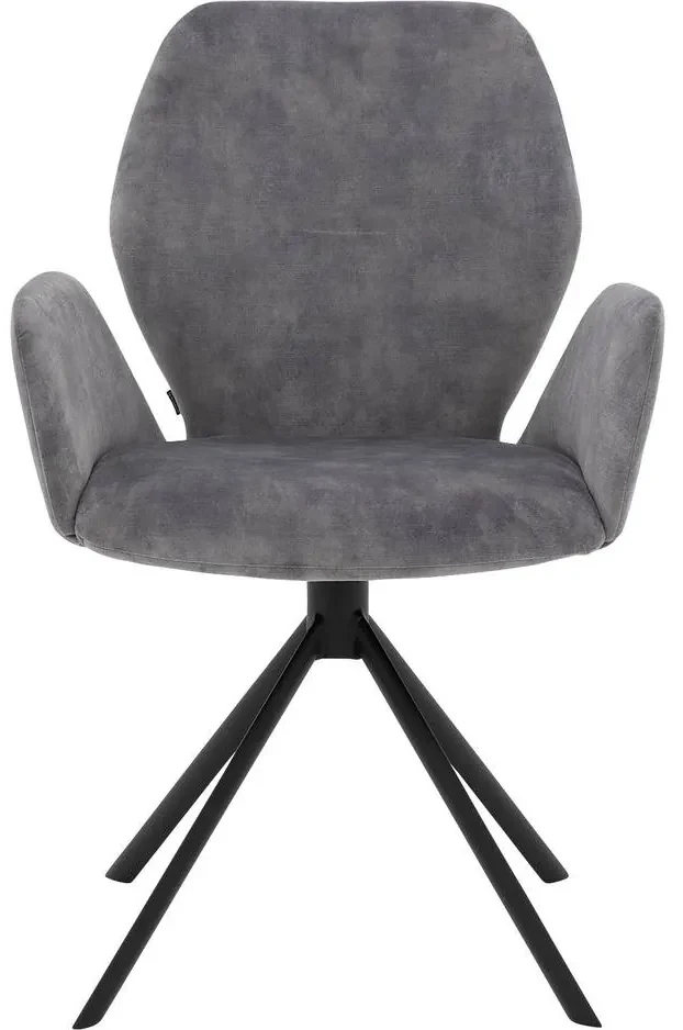 Goossens Eetkamerstoel Hera grijs velvet stof met armleuning, modern design