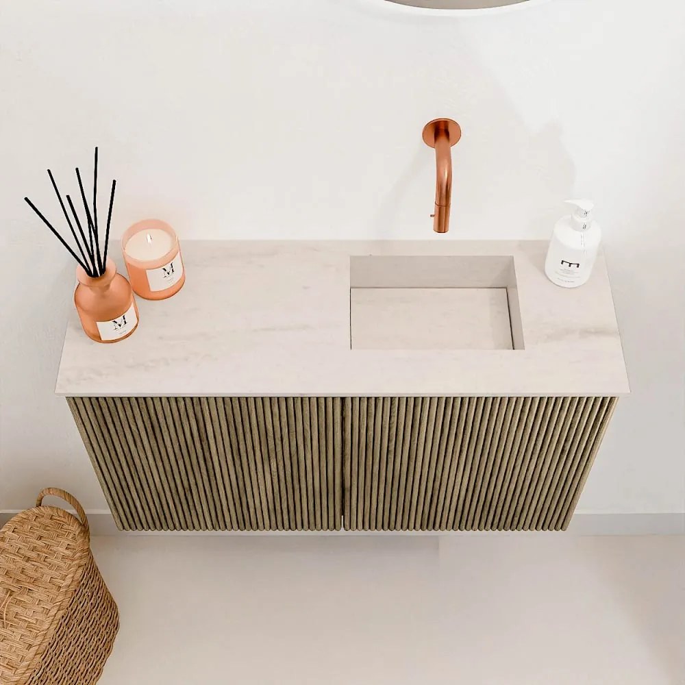 Mondiaz Joya DLux 70cm toiletmeubel dusk met wastafel faye rechts zonder kraangat meli