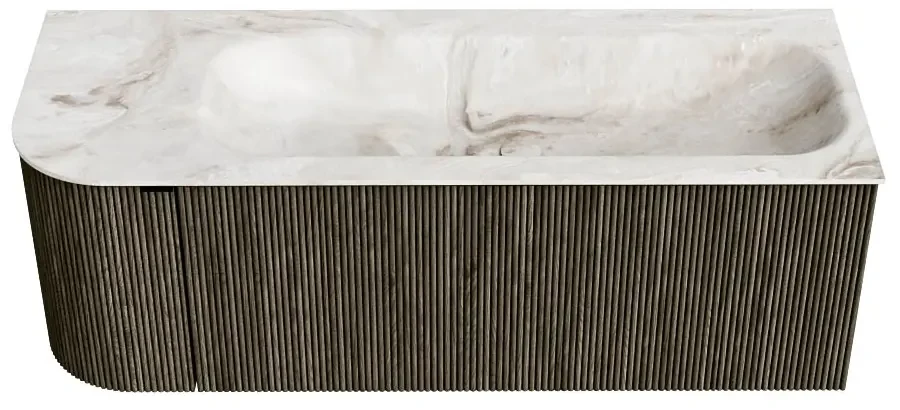 Mondiaz Kurve-dlux 125cm badmeubel ronding links shadow met 1 lade en deur en wastafel big medium kraangat rechts frappe