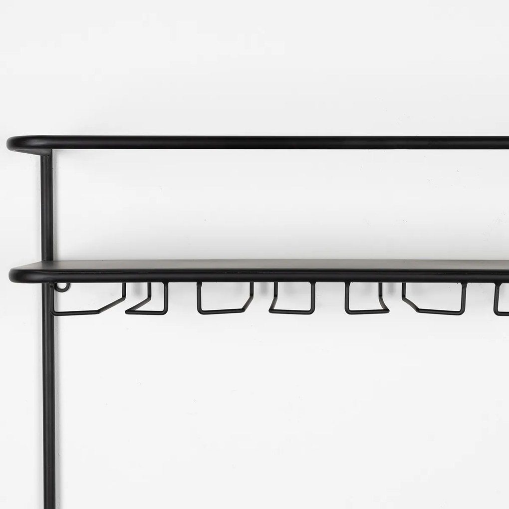 Muur Wijnrek Zwart Met Rotan - 60x18x100cm.