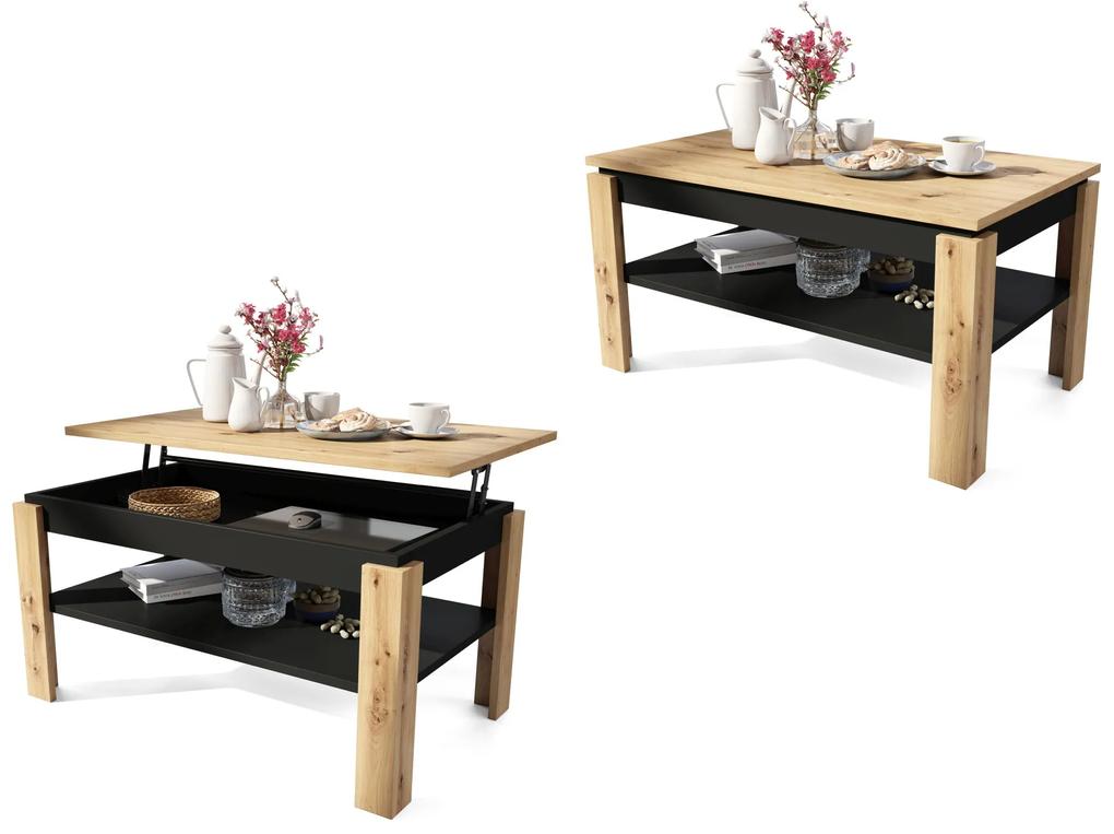 ASTI-P Artisan eiken/zwart - moderne salontafel met hefblad