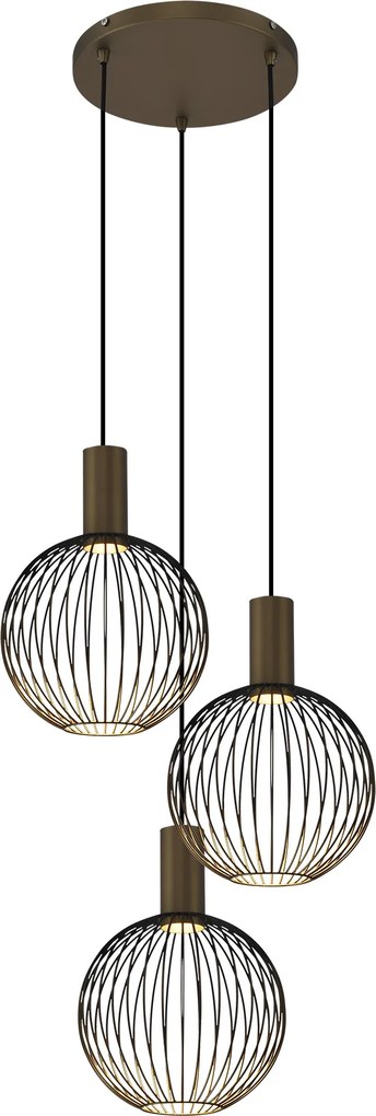 Ascha 3-lichts Hanglamp Zwart Goud
