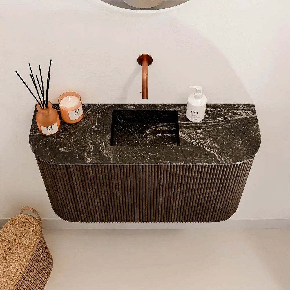 Mondiaz Joya DLux 75cm toiletmeubel ronding links/rechts walnut met wastafel faye midden zonder kraangat lava