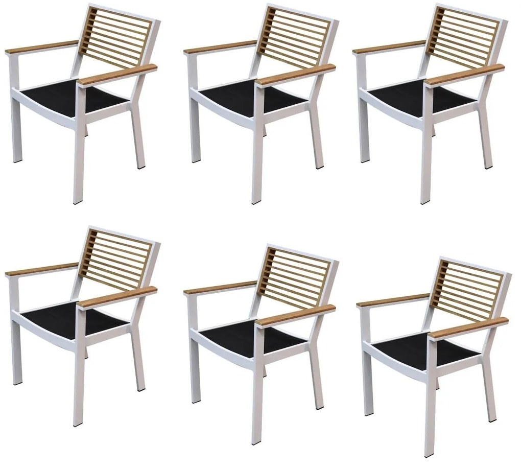 York dining tuinstoel met armleuning aluminium wit teak set van 6