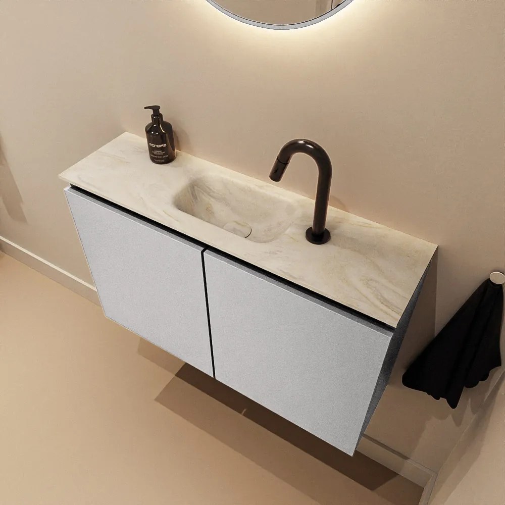 Mondiaz Ture DLux toiletmeubel 80cm plata met wastafel ostra midden met kraangat