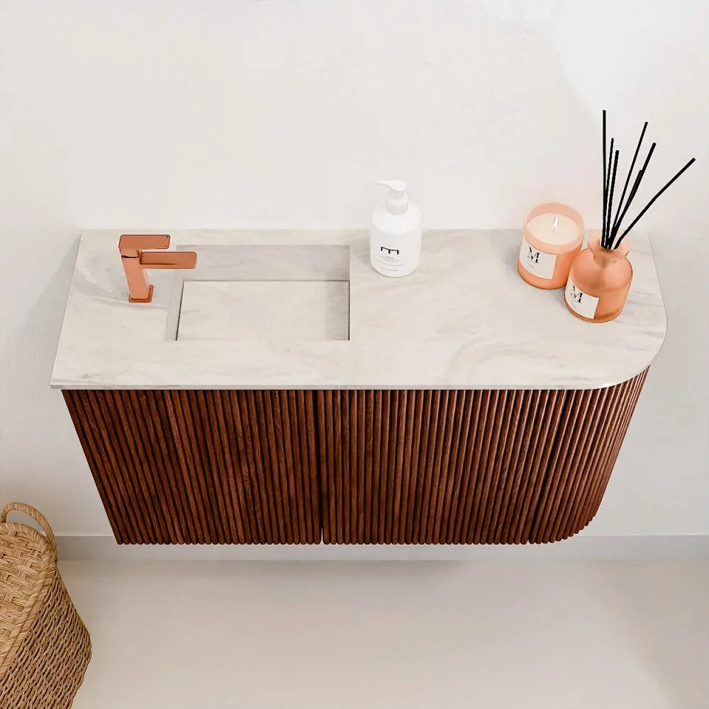 Mondiaz Joya DLux 70cm toiletmeubel ronding rechts ruby met wastafel faye links 1 kraangat ostra