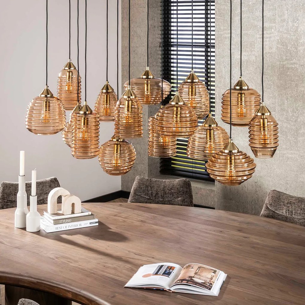 Grote Eettafel Hanglamp Amber Glas