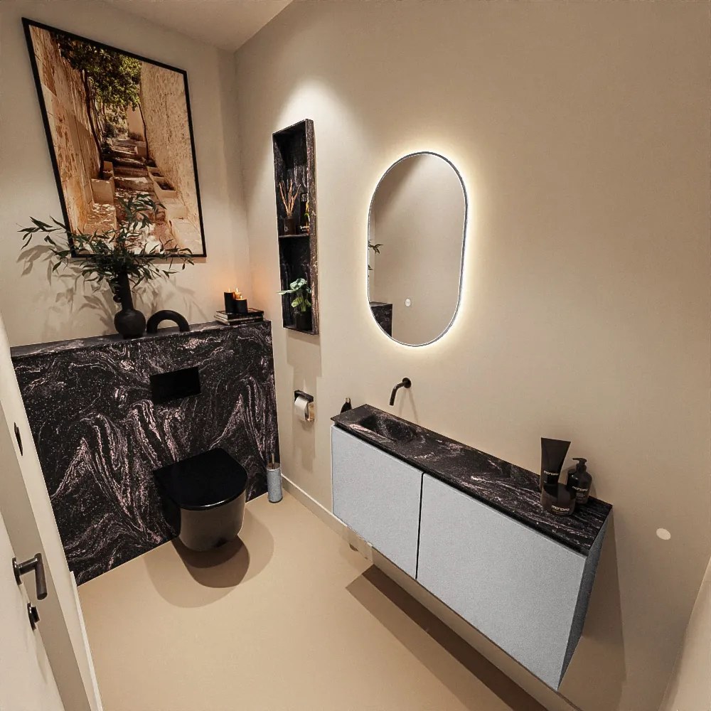 Mondiaz Ture DLux toiletmeubel 100cm plata met wastafel lava links zonder kraangat