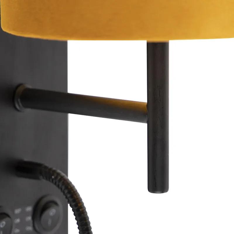 LED Wandlamp zwart met velours gele kap - Stacca Modern, Landelijk / Rustiek E27 cilinder / rond Binnenverlichting Lamp