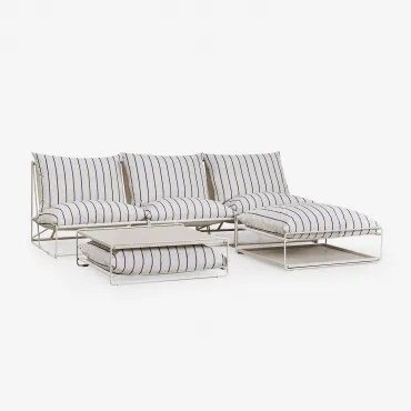 Amaro Tuinset Met 3-delige Modulaire Bank, Bijzettafel En Omvormbare Voetenbank Tapioca Beige - Marine Blauw - Sklum