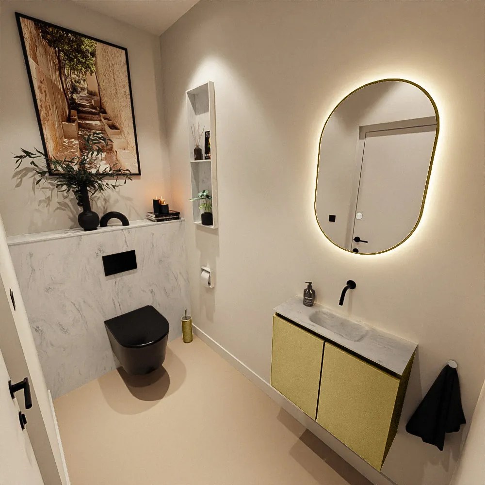 Mondiaz Ture DLux toiletmeubel 60cm oro met wastafel opalo midden zonder kraangat