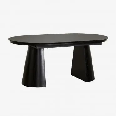Ovale Eettafel 180-240x105 Cm Uitschuifbaar In Mdf En Montana Eiken Fineer Gewoon Zwart - Sklum