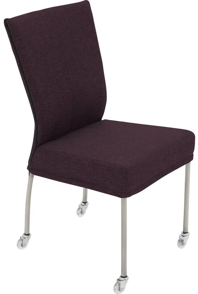 Goossens Eetkamerstoel Funk RVS Poten roze stof leuning en Transparant skater wiel met rvs kapmet wielen, modern design