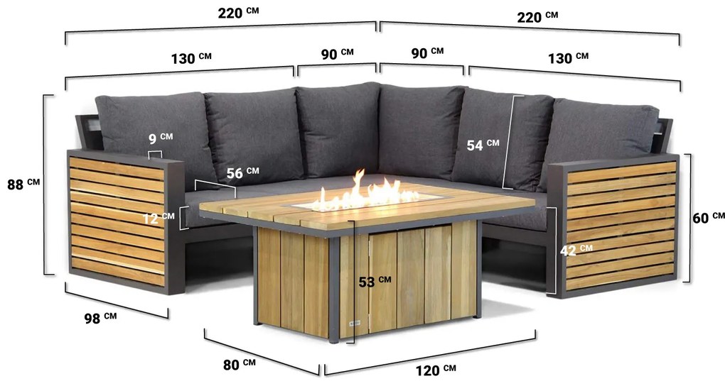 Hoek loungeset  Aluminium/teak Grijs 5 personen Lifestyle Garden Furniture Verona/Seaside