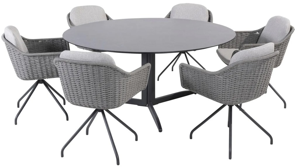 4 Seasons Outdoor Focus dining set silvergrey met Embrace tafel HPL blad Ø 160 cm  Tuinset    antraciet weerbestendig