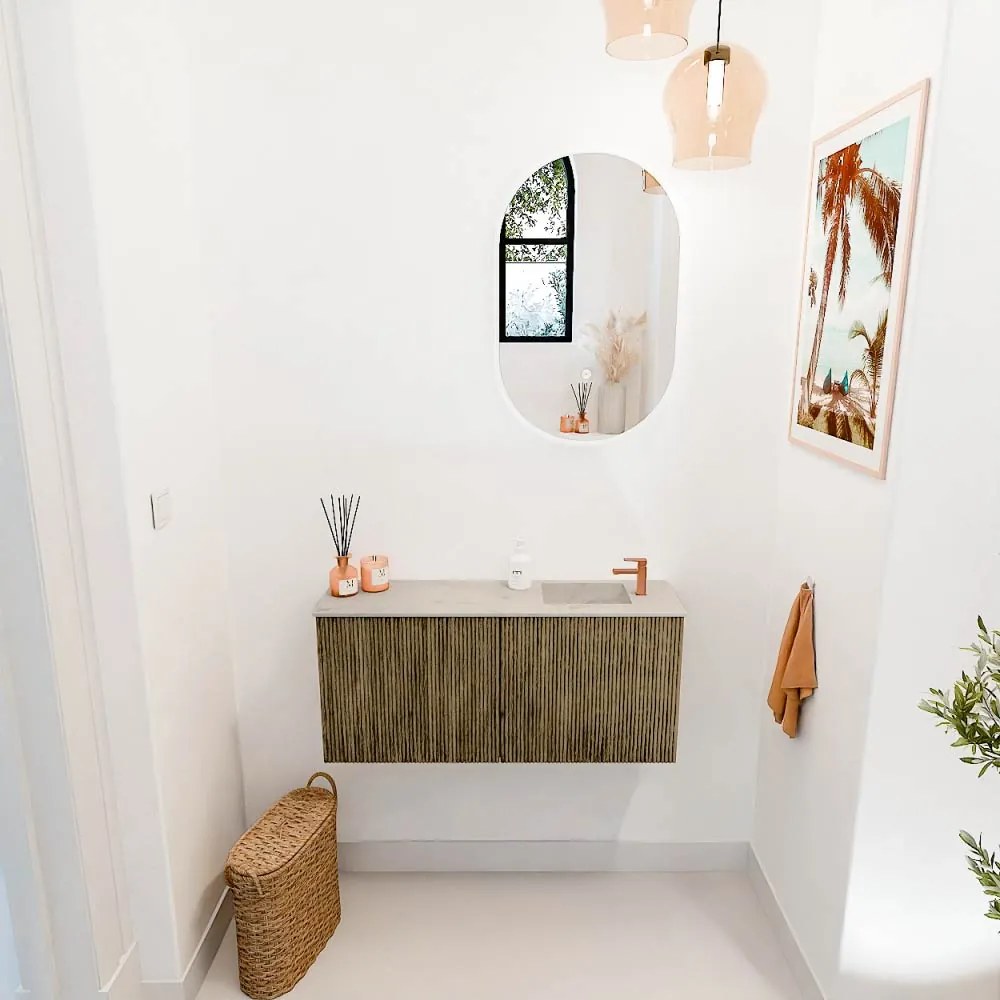 Mondiaz Joya DLux 90cm toiletmeubel dusk met wastafel faye rechts 1 kraangat opalo