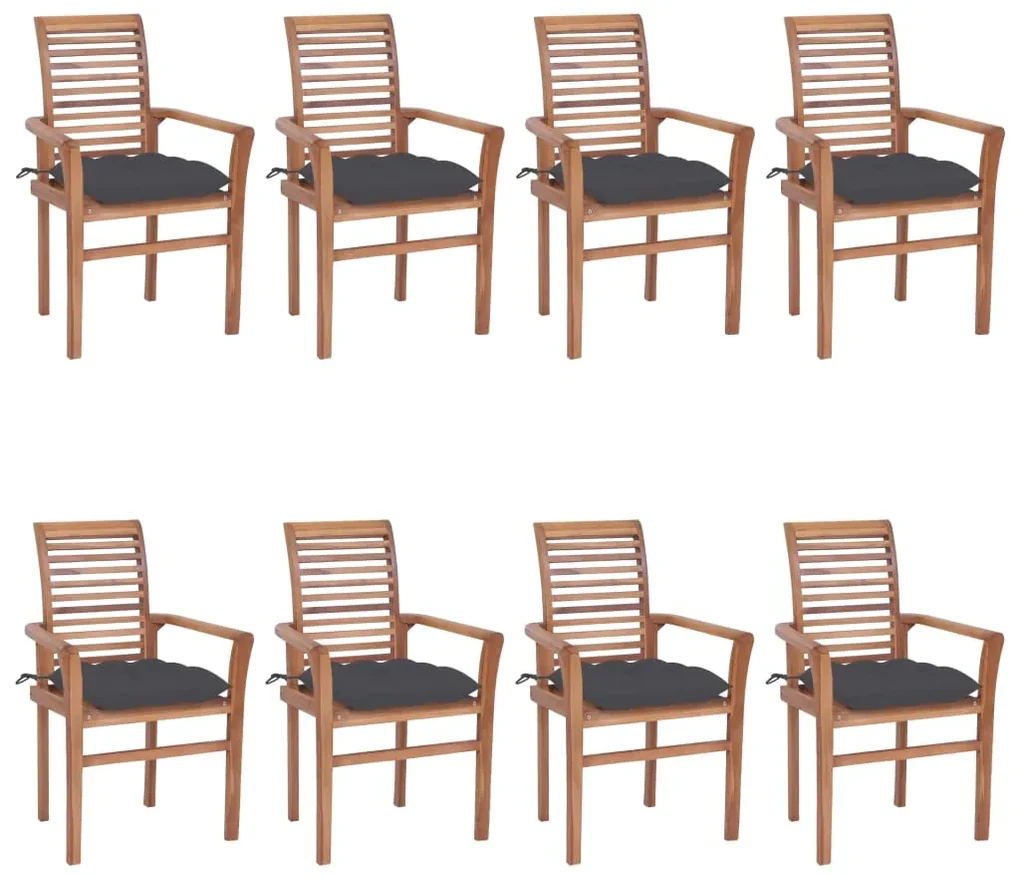 vidaXL Eetkamerstoelen 8 st met antracietkleurige kussens massief teakhout