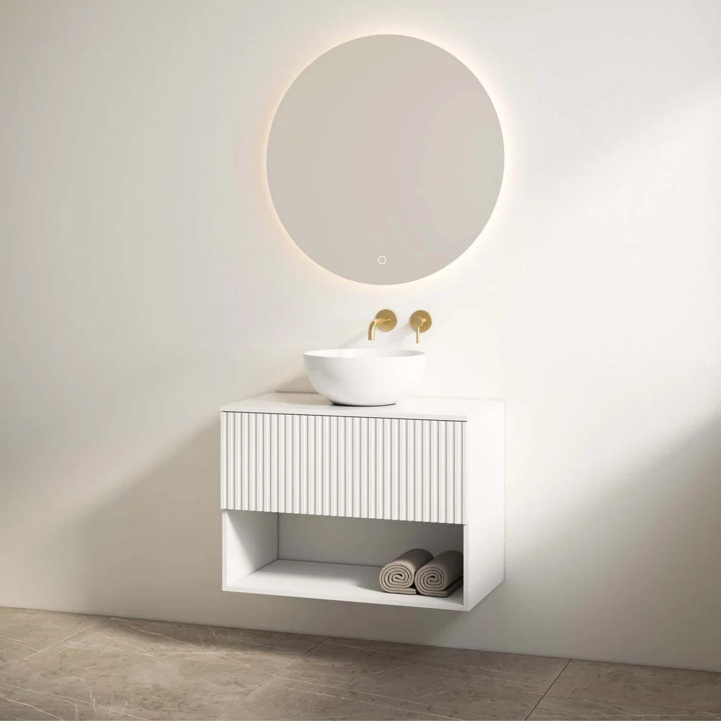 Best Design Rigatti badmeubel 78cm wit mat met ribbelfront en wit glans topblad