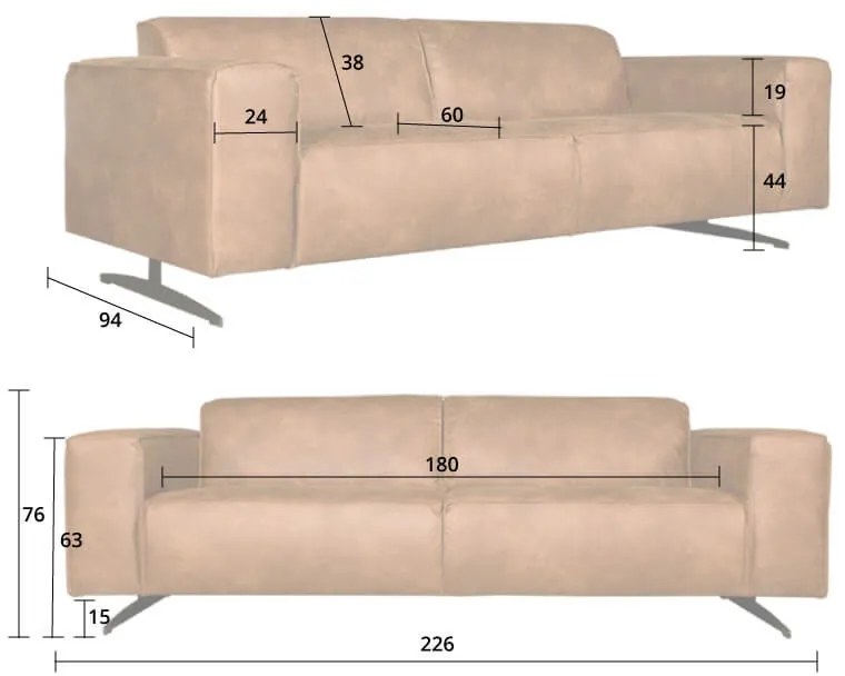 3 zitsbank - Lambada - leer Hunter grijs 104